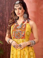 Yellow Blooming Faux Georgette Readymade Gown